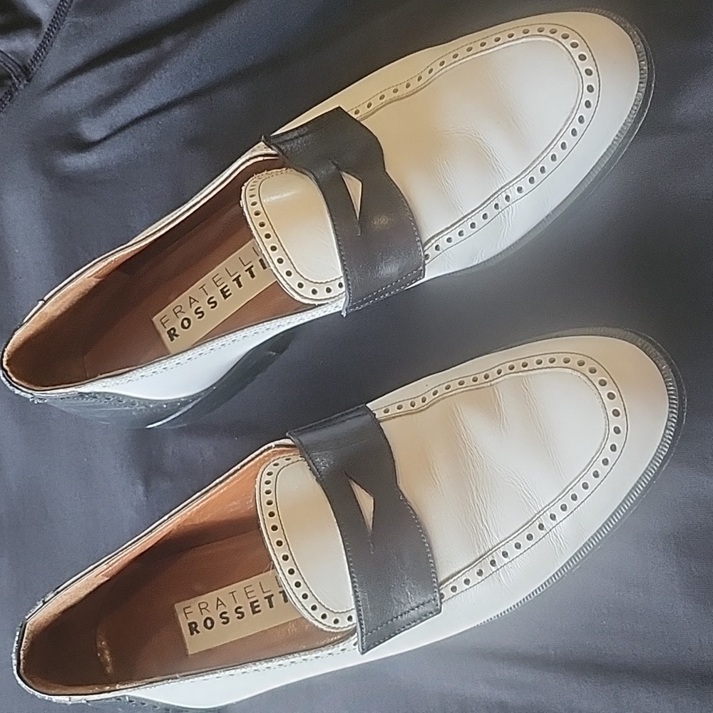 Fratelli Rossetti White Black Italian Leather Loafers Size 36 Or 5.5 US - Picture 3 of 11